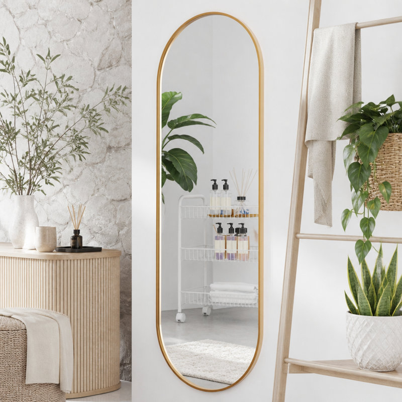 Miroir ovale 63 po x 20 po, Doré
