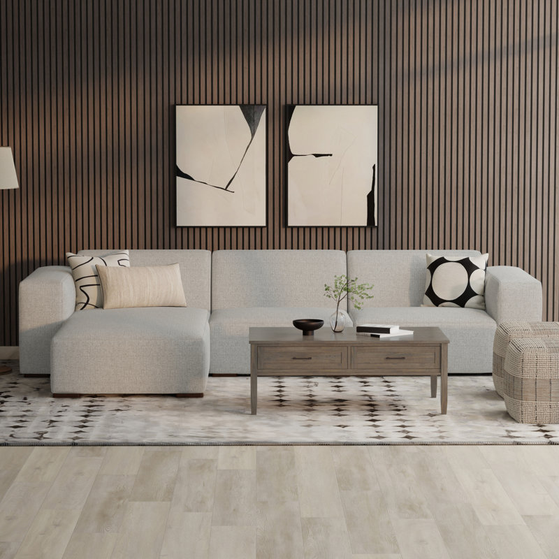 Rex Large L-Shaped 2-Seater Sofa in Pale Grey, Performance Fabric Sectional for Living Room, Modern Style with Extra-Wide Armrests