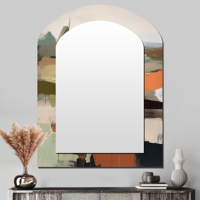 «Green and Beige Transcendant Reality III», peinture abstraite, miroir décoratif, 43 po x 33 po
