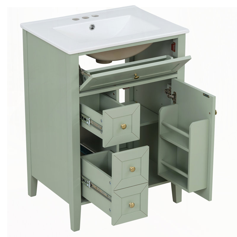 Meuble-lavabo 24 po avec lavabo en céramique, Light Green