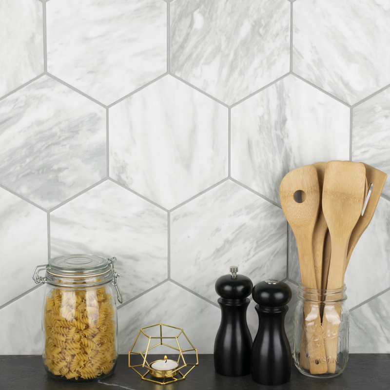 Classico Bardiglio Hex 7" x 8" Porcelain Stone Look Wall & Floor Tile