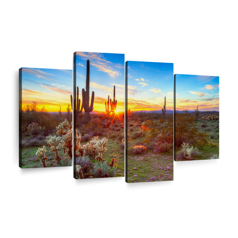 Sonoran, paysage coucher de soleil sur toile 4 pièces, H 54 po x l 84 po x P 1,25 po