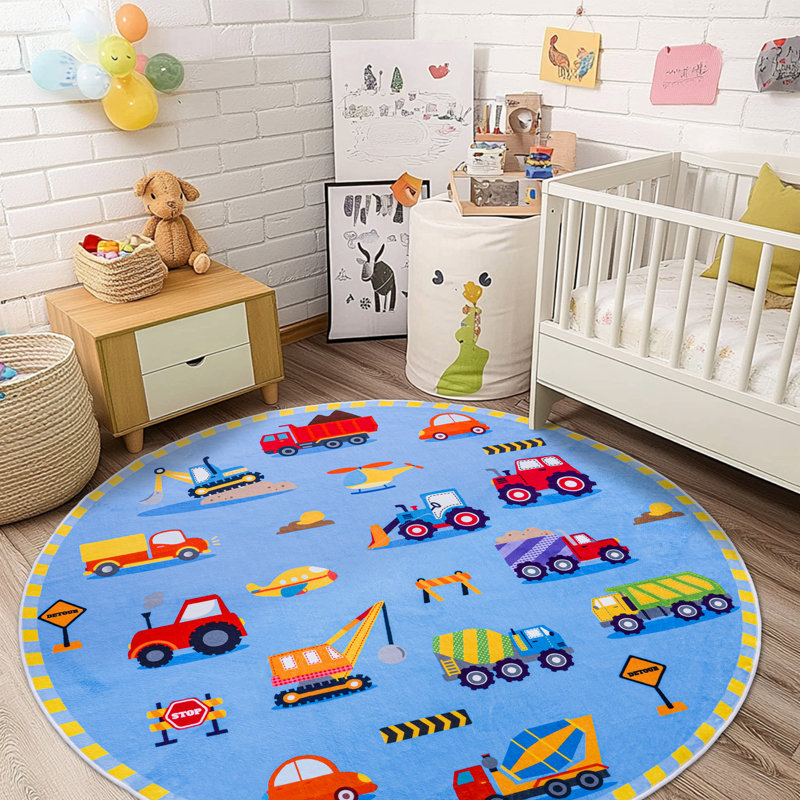Tapis de jeu lavable et antidérapant pour enfants, Rond 47 pouces
