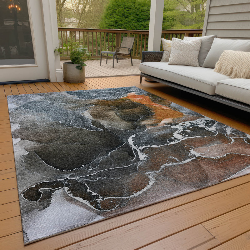 Kyrie Flatweave Washable Abstract Indoor / Outdoor Rug, Rectangle 10' x 14'
