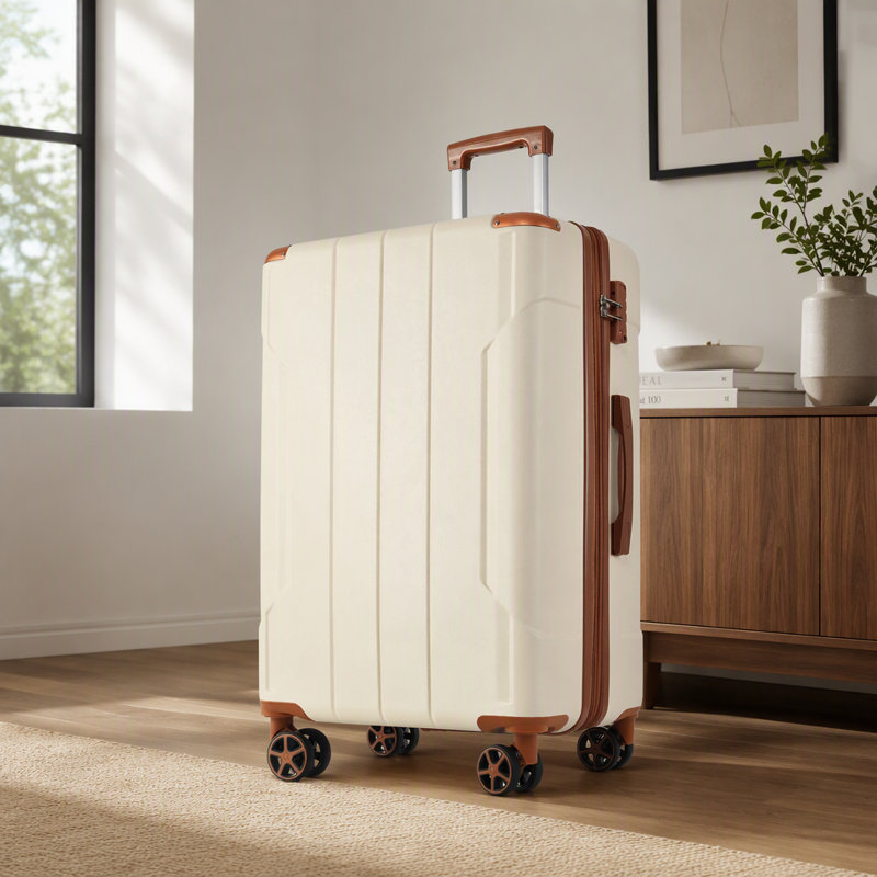 Valise rigide, valises en ABS léger et durable avec roues doubles, valise extensible 28 po à carreaux, Brown,White