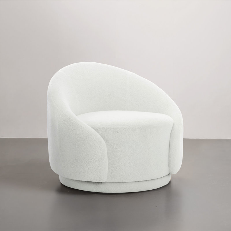 Aunna Upholstered Swivel Barrel Chair, White Teddy