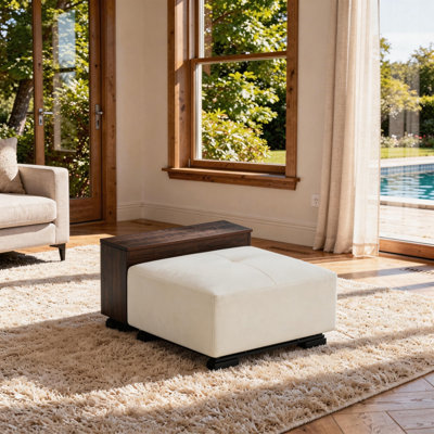Canapé modulaire rembourré beige avec table d'appoint de rangement intégrée, entièrement sous vide en mousse