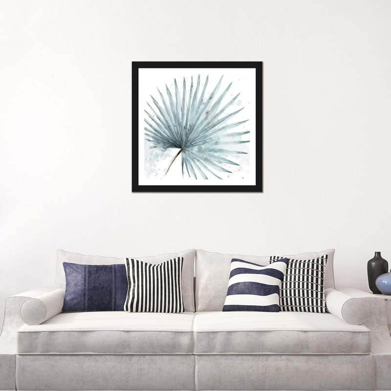 "Palma Azul Square I" par Patricia Pinto, reproduction d’art, Blanc, Papier encadré noir, H 24 po x l 24 po x P 1 po