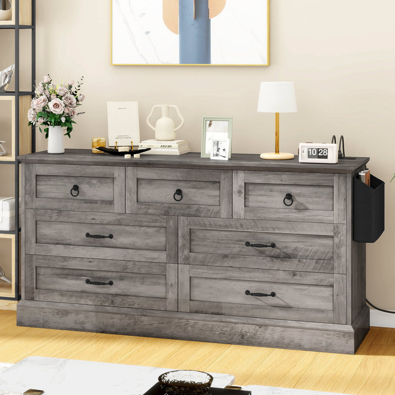 Commode de rangement multifonctionnelle à 7 tiroirs avec rangement, Gris