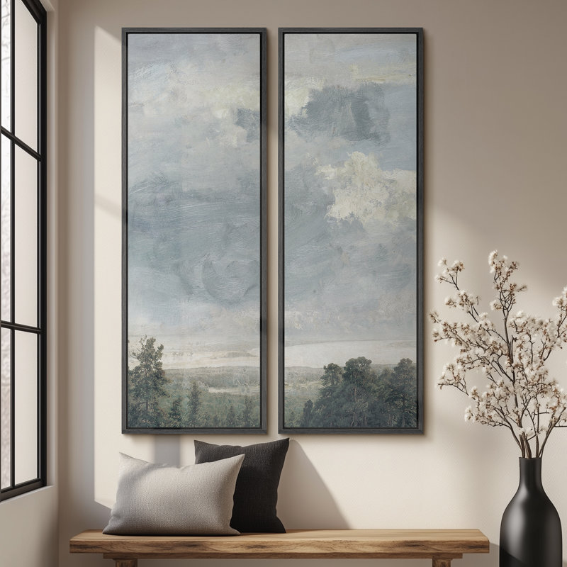 «Vintage Sky and Forest Wall art», ensemble de 2 toiles encadrées 20 x 60 pouces, Noir