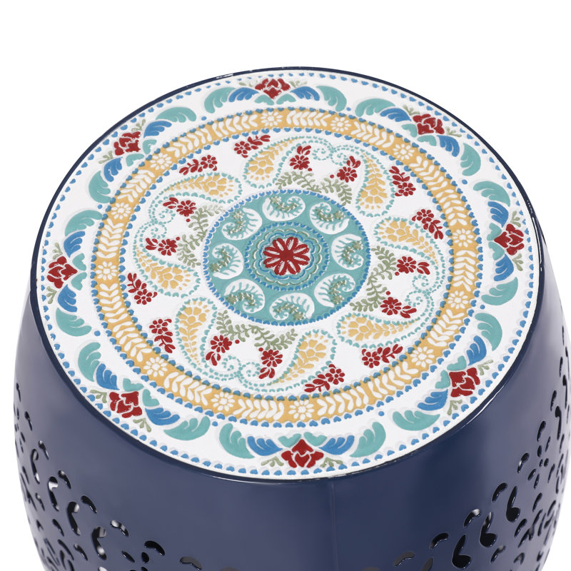 Table d'appoint en métal avec plateau en céramique Ifrane, Bleu foncé