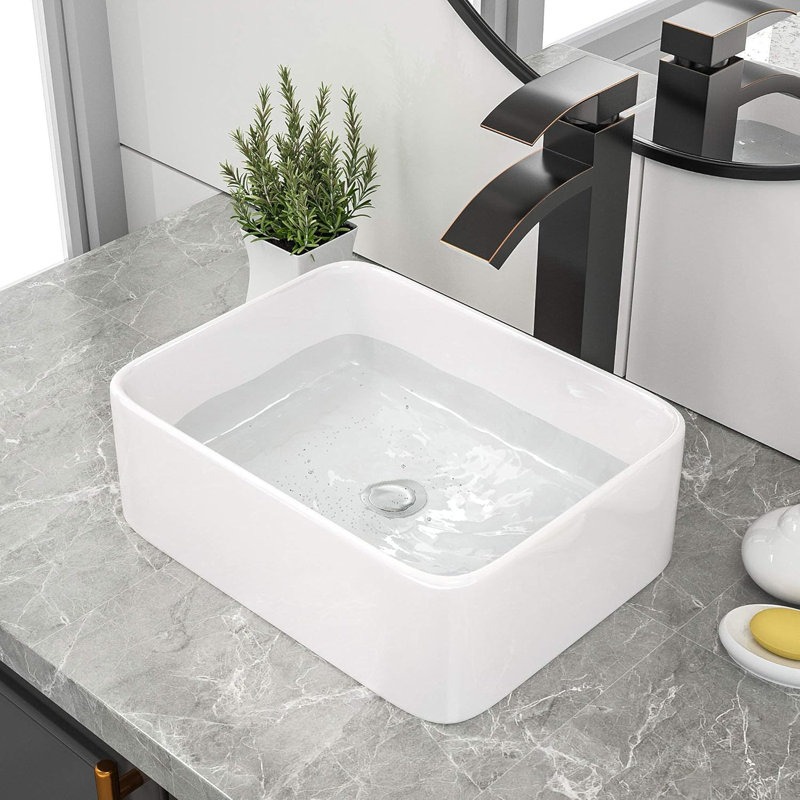 Lavabo vasque rectangulaire moderne en céramique pour meuble-lavabo, installation au-dessus du comptoir, durable et facile à installer