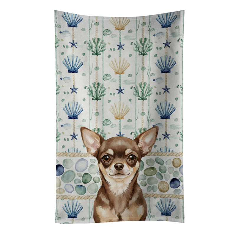 Chocolate Chihuahua Coastal Sea Glass Kitchen Towel, Chocolate Chihuahua