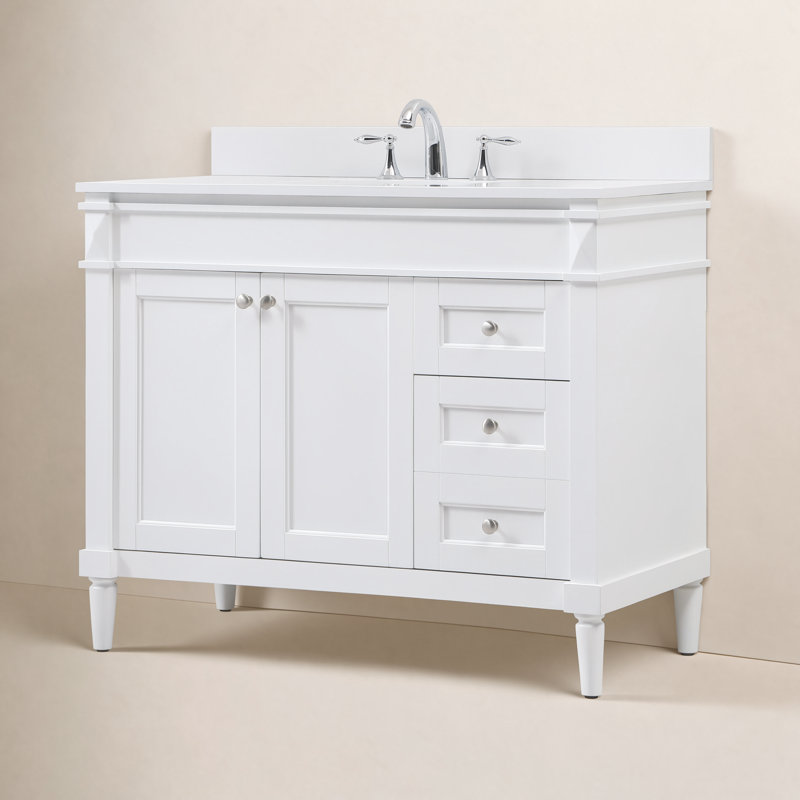 Readington 42'' Single Bathroom Vanity with Engineered Marble Top, White, 42"