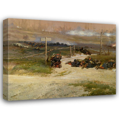 "Au Pied Du Poteau; a Fragment from the Panorama of the Battle of Champigny" by  Jean-Baptiste Édouard Detaille - Gallery Wrap Canvas Wall Art