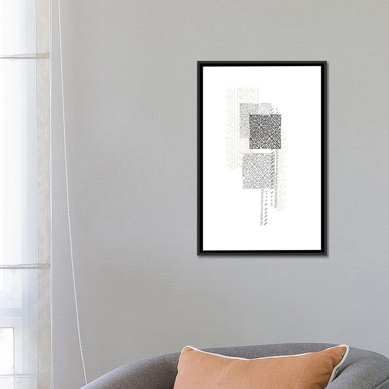 «Block Print Composition IV», reproduction sur toile, H 26 po x l 18 po x P 1,5 po, Toile avec cadre noir, Pas de tapis