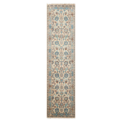 Tapis oriental en laine beige Oushak LoomBloom noué à la main style artisanat / style mission