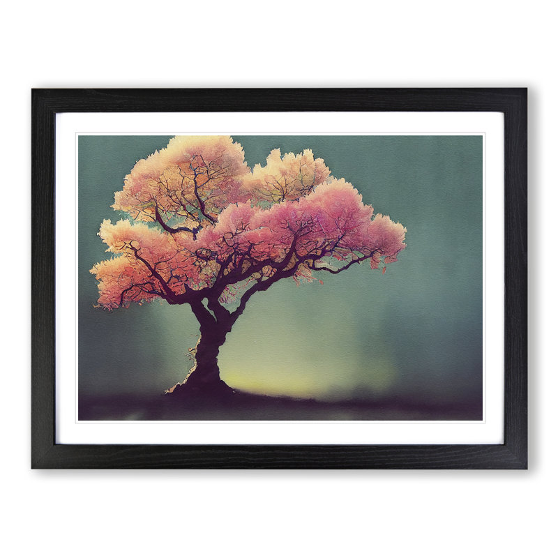 Animated Blossom Tree - Single Picture Frame Print, 46cm H x 64cm W x 2cm D, Black Framed