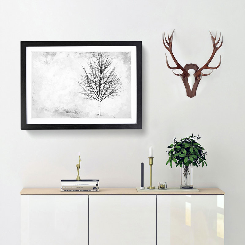 Lone Tree at Winter - Picture Frame Painting Print, 27cm H x 36cm W x 2cm D, Black Framed