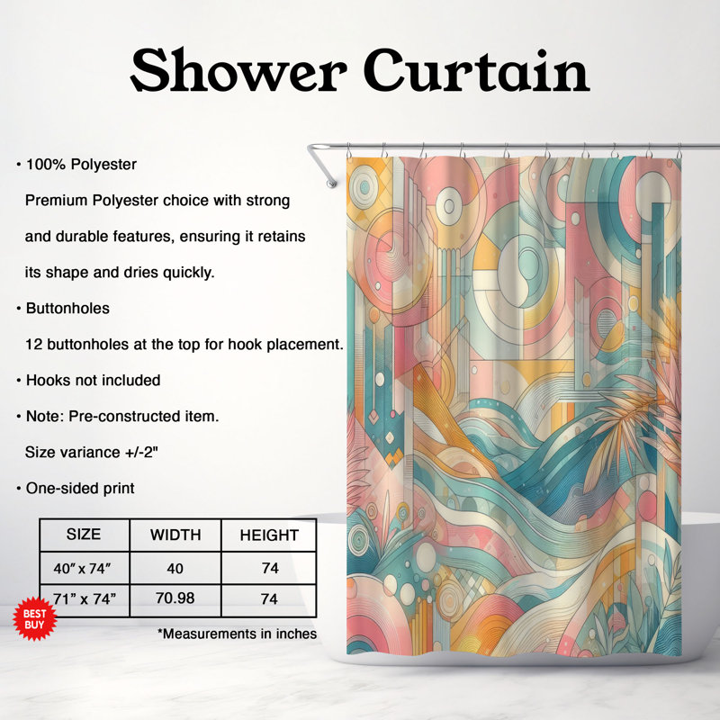 Rideau de douche standard 1 pièce Abstract Glow, H 74 po x l 71 po