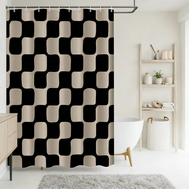 Ensemble de rideau de douche Retro, Noir / brun