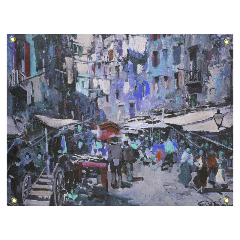 Tapisserie murale du marché Macintyre à Naples, H 81,5 po x l 60,5 po, Bleu