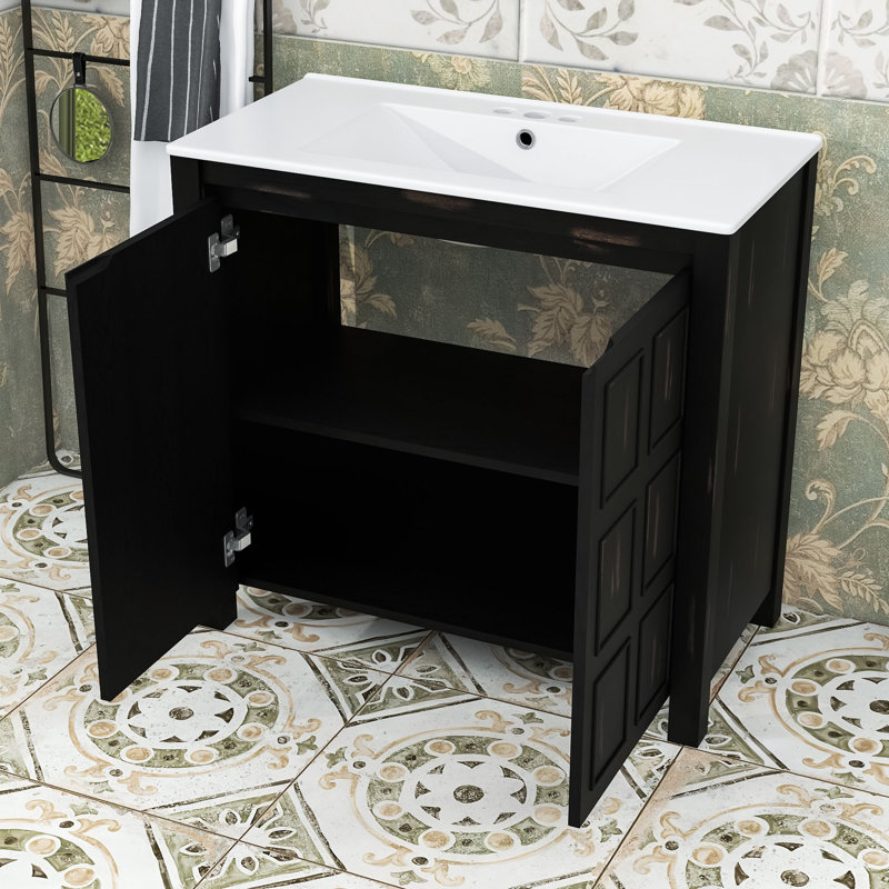 Meuble-lavabo en bois avec lavabo et tablette réglable, Espresso