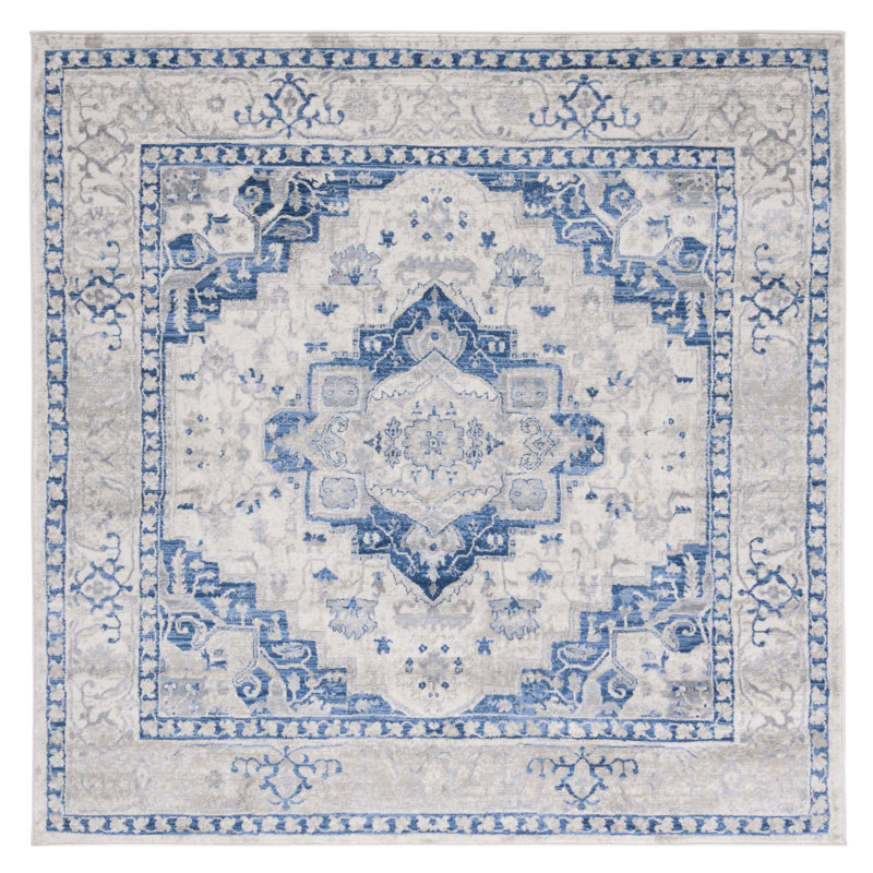 Tapis ivoire / bleu Aurich 851, Carré 6 pi 7 po