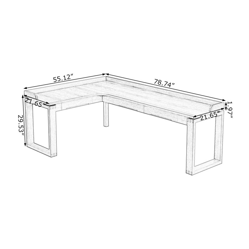 Bureau en bois massif en L noyer clair avec 3 tiroirs, Retour à gauche, H 31,5 po x l 78,74 po x P 55,12 po