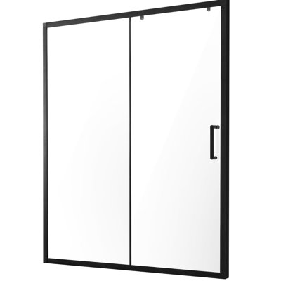 57,7 - porte de douche semi-rigide en verre trempé 59 po x 70 po avec finition noire matte de 1/4 po pour prévenir les taches et les égratignures, cadre en aluminium étroit, porte noire réversible, facile à nettoyer