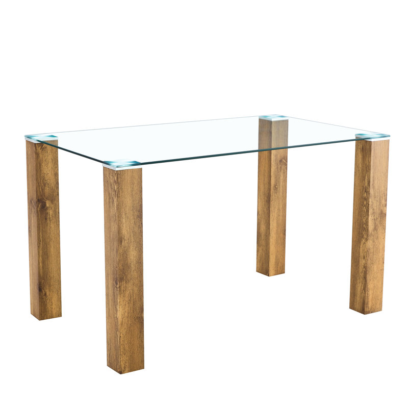 Table de salle à manger 49,6 * 30 pouces avec pieds en verre transparent et grain de bois, conception de connexion exquise, configuration de glissement pour