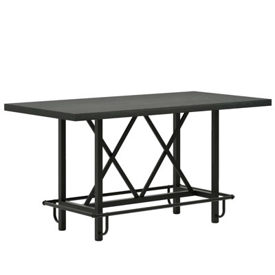 Versatile Rectangular Counter-Height Dining Table with Sturdy Metal Legs and Thick Wooden Top for Six-Person Seating and Multi-Functional Use.