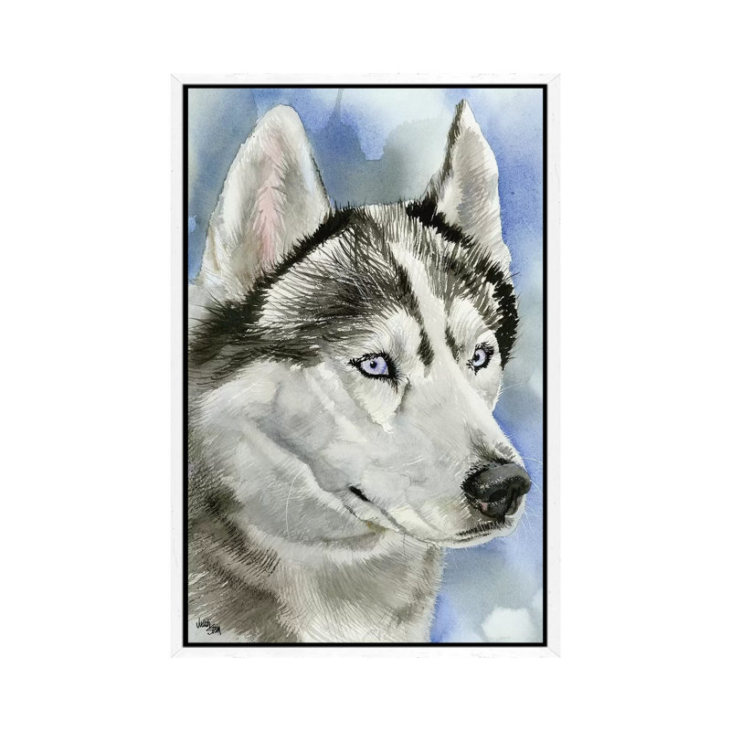 Ice Blue - Siberian Husky Dog by Judith Stein - Painting on Canvas, White Framed, 66.04cm H x 45.72cm W x 3.81cm D