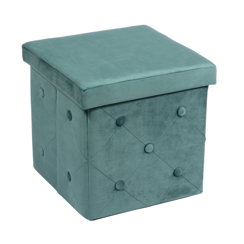 Farview 38cm Wide Velvet Square Plain Foldable Ottoman Ottoman with Storage, Teal