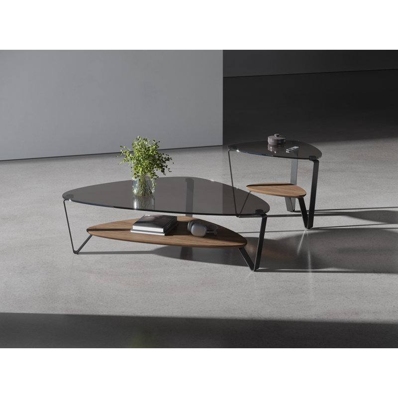 Dino Glass End Table, Natural Walnut