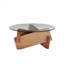 Table basse ronde moderne pour le salon - centre Mid-Century, plateau en verre trempé de 35,4 po x 35,4 po x 14,7 po pour salon, table basse avec placage en bois massif