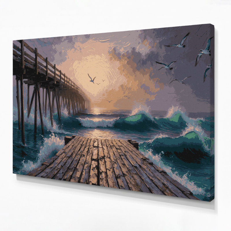 Art mural sur toile noir Coastal Pier, H 20 po x l 30 po