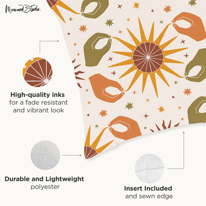 Wynwood Studio Retro Hands Indoor Decorative Throw Pillow, 18" x 18", Mystical Sun Touch