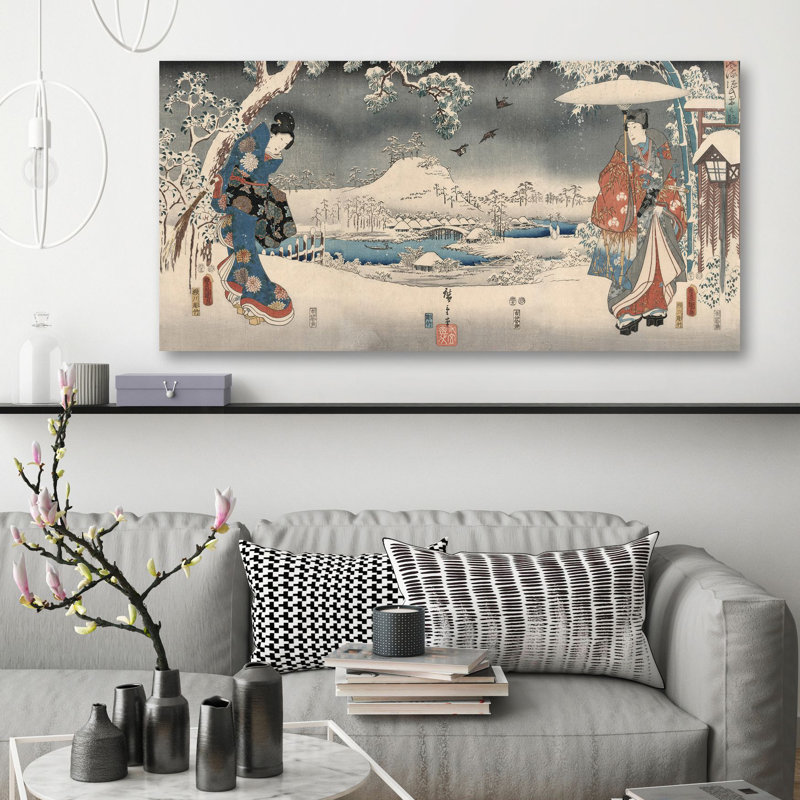 Snowy Landscape With A Woman And A Man, 1853 by Ando Hiroshige - Wrapped Canvas Painting, 60cm H x 120cm W x 4cm D
