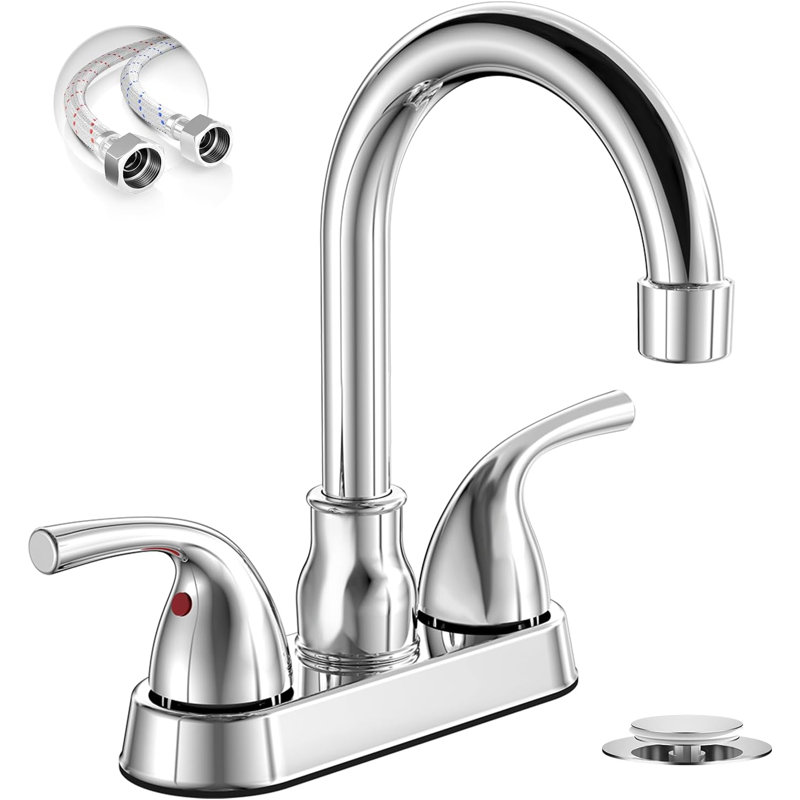 Chrome Farmhouse 4 Inch 2 Or 3 Hole Bathroom Sink Faucet,2 Handles Centerset Vintage Bathroom Faucet,With 360 Swivel Spout, Metal Pop-Up Drain And Water Supply Lines