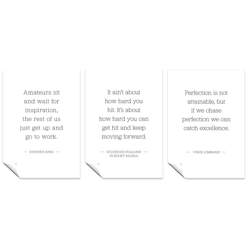 Amateurs Sit and Wait, It Ain't About How Hard You Hit, and Perfection is Not Attainable 3 Piece Wall Art, 42cm H x 29.7cm W
