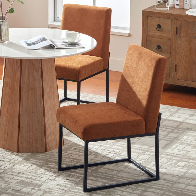 Chaise d'appoint en chenille rembourrée avec cadre en fer (ensemble de 2), Chenille orange