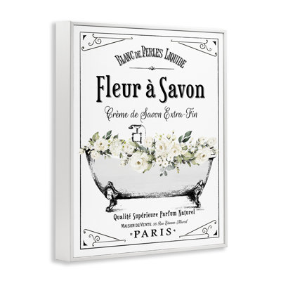 White Florals French Bathtub Framed Giclee, design by Lettered and Lined