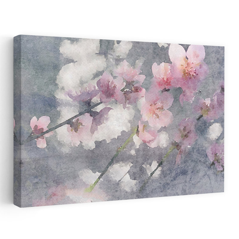 Fleurs de pêche délicates, art naturel abstrait et tranquille, H 16 po x l 24 po
