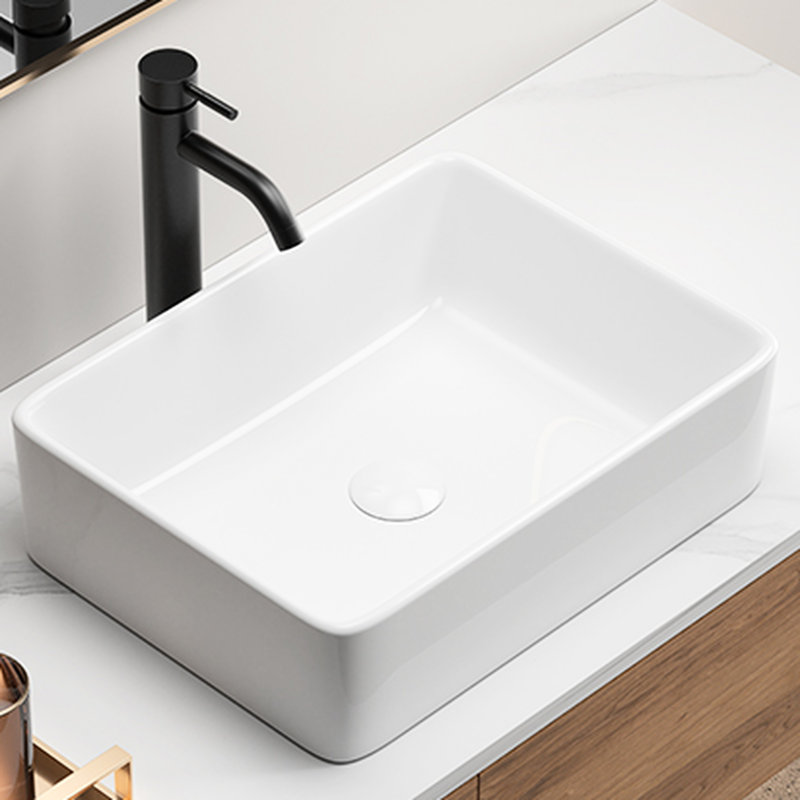 Lavabo vasque rectangulaire moderne en céramique blanche pour la salle de bain