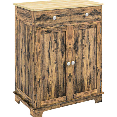 Buffet avec comptoir en bois massif - Style rustique moderne brun. 2 tiroirs, portes, tablette réglable. Convient à de nombreux espaces. Dimensions : 68 cm (l) x 40 cm (p) x 85 cm (h). Parfait pour la salle à manger.