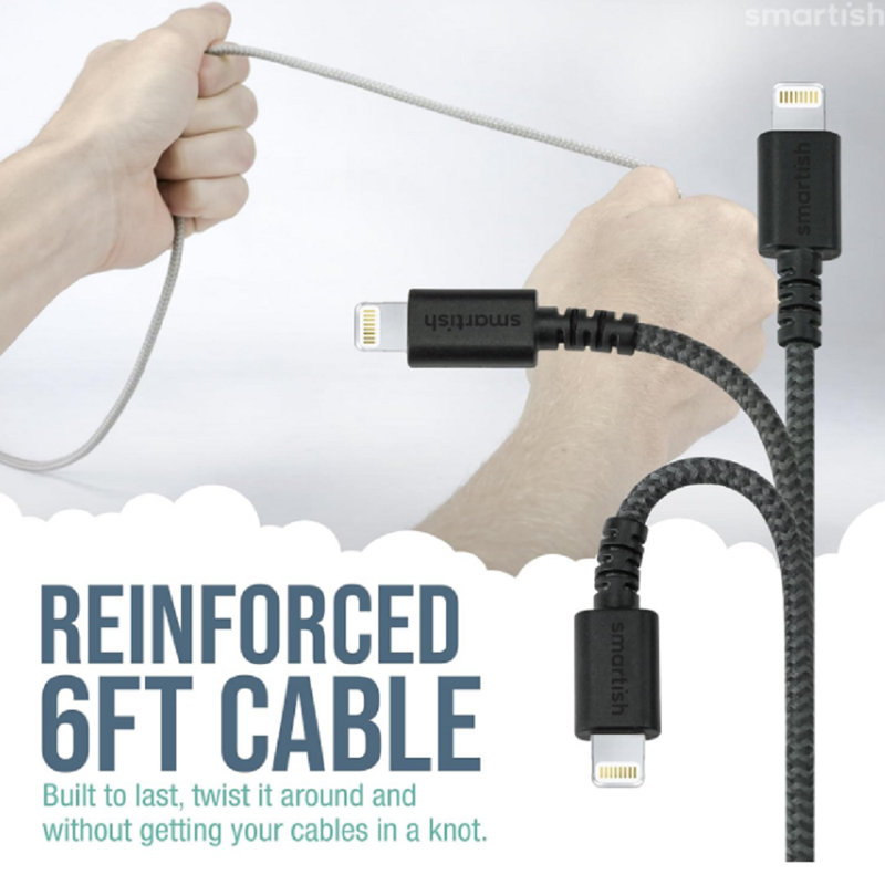 Smartish Bigger Cable Wrangler and Charger Bundle - Cable Organizer with 2-in-1 USB-C to USB-C/Lightning Cable Fast Charger 100W - Snow Day White