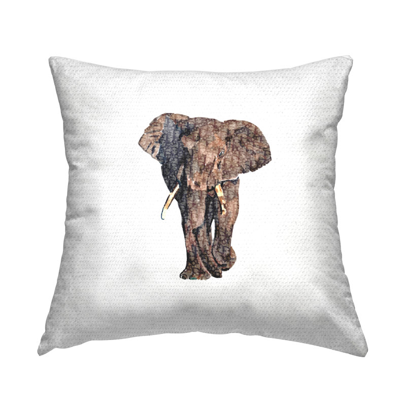 Coussin d'extérieur imprimé à motif d'éléphant Stamell Industries