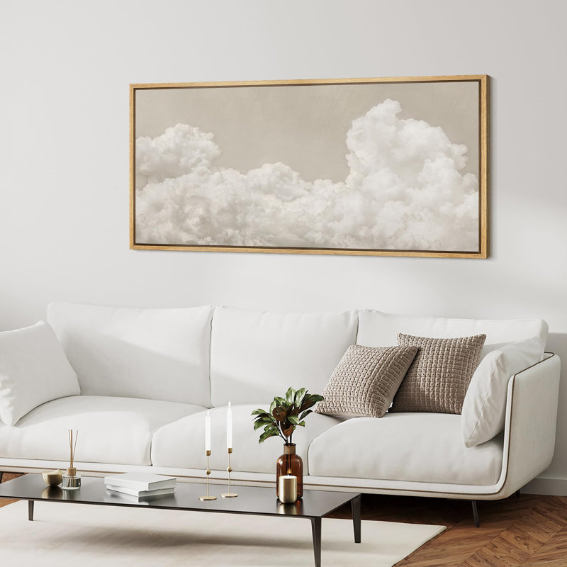 Doux nuages blancs sur fond beige antique rétro, H 30 po x l 60 po, Naturel