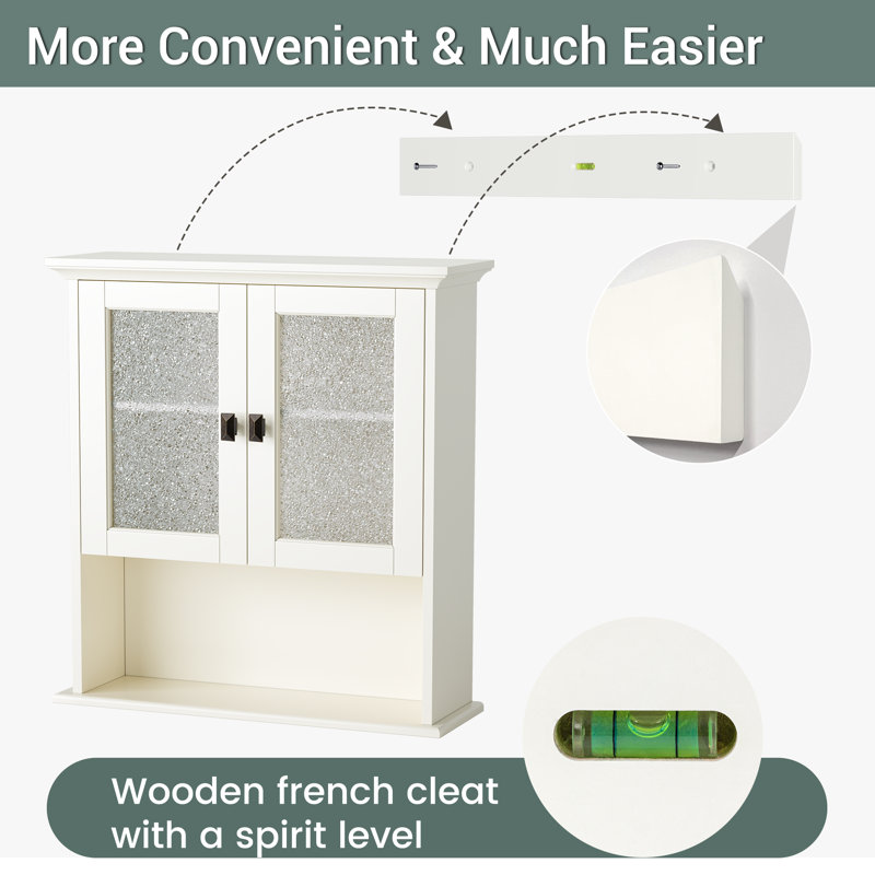 Wall Mount Bathroom Storage Cabinet, Medicine Cabinet with Tempered Glass Door (Cream White), Cream White